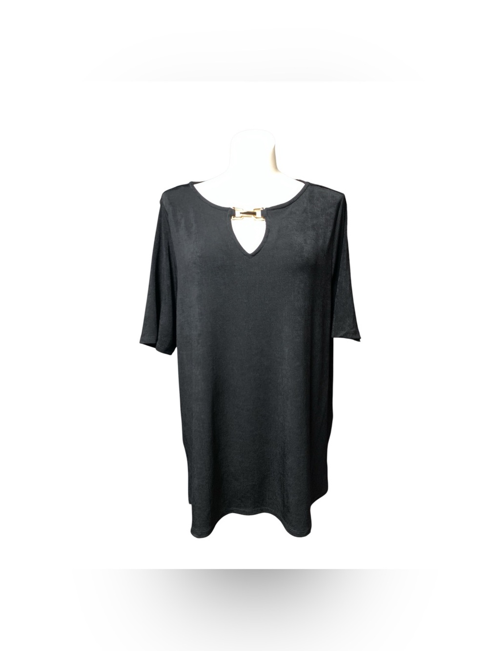 Chico's Black Tunic with Gold Bar Keyhole Size Xl
